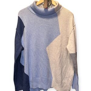 NWT Zaket & Plover Blue & Cream Colorblock Turtleneck Sweater